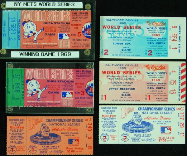 1969 World Series Miracle Mets Ticket Stub Group (6) with Winning Game 5 Stub