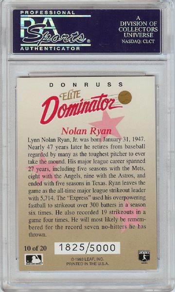 Nolan Ryan Signed 1993 Donruss Elite No. 10 (PSA/DNA)
