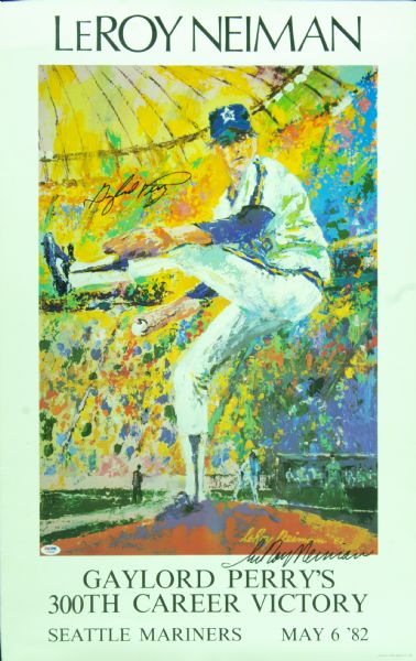 Gaylord Perry & LeRoy Neiman Signed 300 Win Commemorative Poster (PSA/DNA)