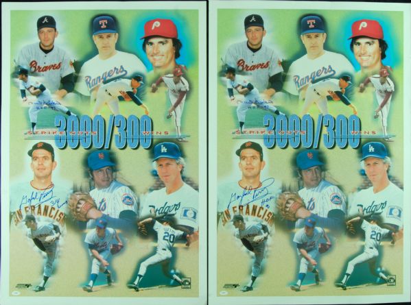 Gaylord Perry & Phil Niekro Signed 300 Win/3000th Strikeout Posters (JSA)