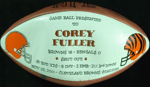Nov. 25, 2001 Signed & Hand-Painted NFL Game Ball Presented to Corey Fuller (Fuller LOA)