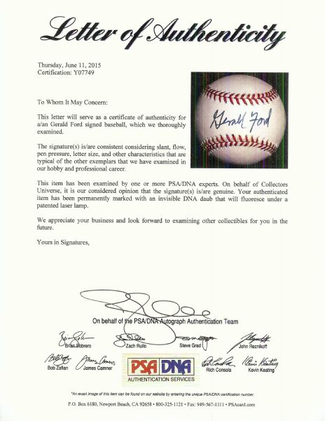 Gerald Ford Single-Signed ONL Baseball (PSA/DNA)