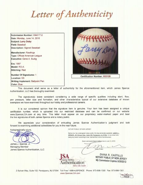 Larry Doby Single-Signed OAL Baseball (JSA)