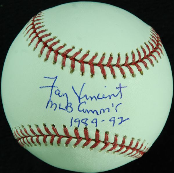 Fay Vincent Single-Signed OML Baseball MLB Commish 1989-92 (JSA)