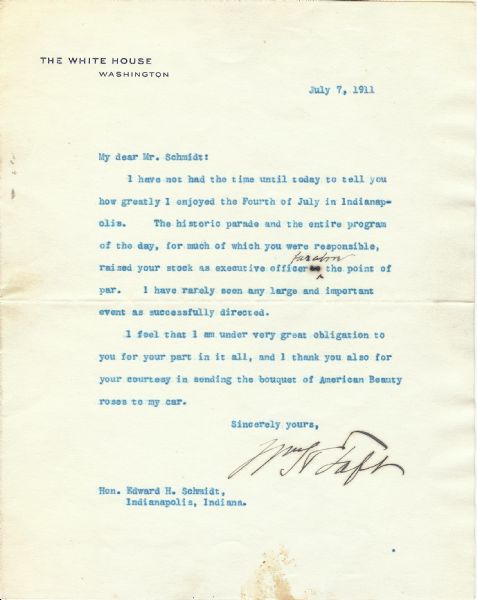 William Taft Signed Typed Letter (1911) (PSA/DNA)