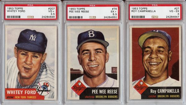 1953 Topps PSA-Graded HOFer Group (3) with Campanella, Reese, Ford