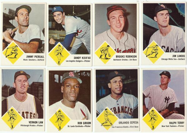 1963 Fleer Baseball High-Graded Group (15) with Koufax, Brooks Robinson, Gibson