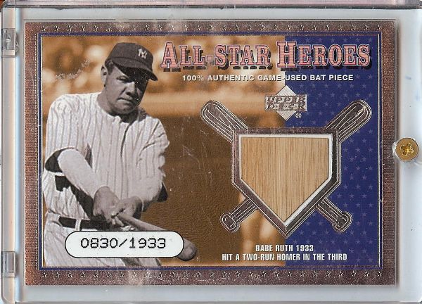2001 UD All-Star Heroes Babe Ruth 1933 Game-Used Bat Card