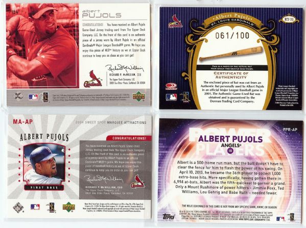Albert Pujols Game-Used Bat & Jersey Card Group (4)