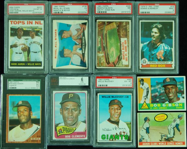 HOF Graded Card Group (9) with Clemente, Aaron, Mantle
