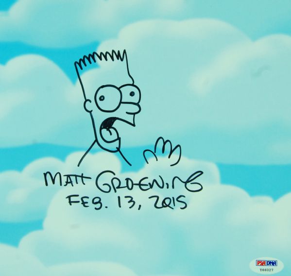 Matt Groening Signed The Simpsons Family History Book with Original Bart Sketch (PSA/DNA)