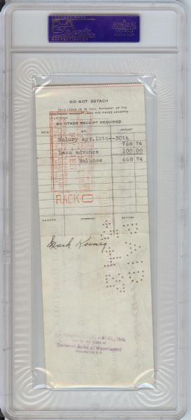1927 Mark Koenig NY Yankees Signed Payroll Check with Barrows, Ruppert (PSA/DNA)