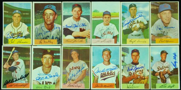 Signed 1954 Bowman Baseball Cards (12) with Thomson, Shea