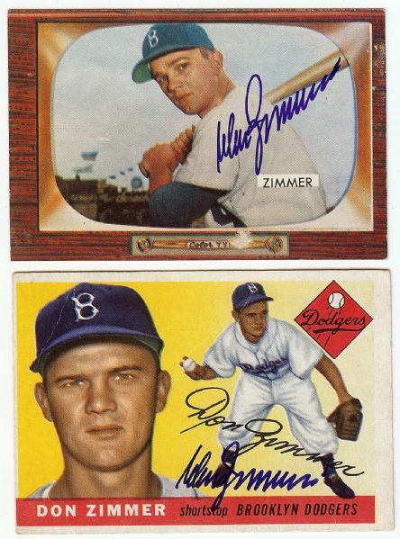 Don Zimmer Signed 1955 Topps & Bowman RCs (2)