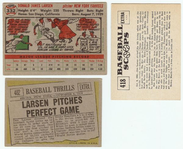 Don Larsen Signed Trading Card Trio (3) with 1956 Topps