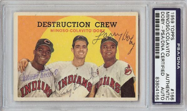 1959 Topps Destruction Crew Signed By All (3) with Doby, Minoso, Colavito (PSA/DNA)