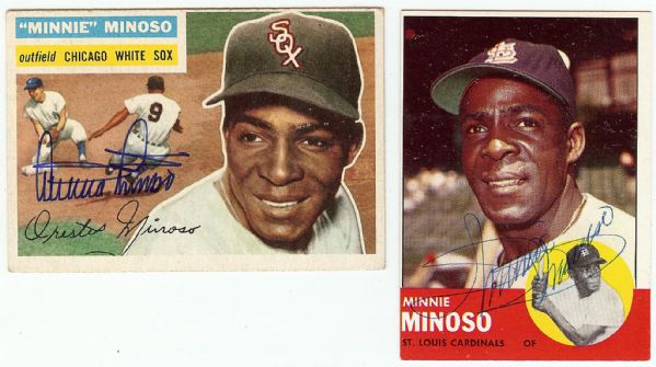 Minnie Minoso Signed 1956 Topps & 1963 Topps Cards (2)