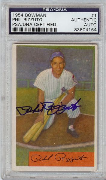 Phil Rizzuto Signed 1954 Bowman Card No. 1 (PSA/DNA)