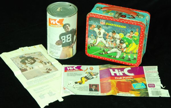 Vintage Hi-C Lynn Swann & Gale Sayers Pieces, with 1964 Packers/Bears Lunchbox
