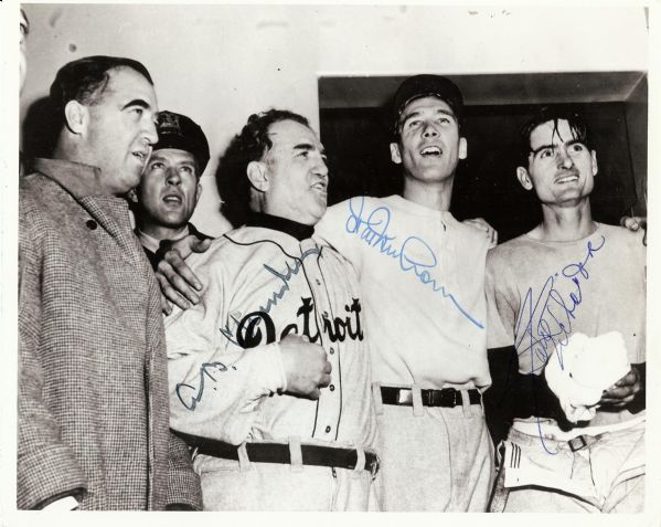 Happy Chandler, Hal Newhauser & Paul Richards Signed 1940s Wire Photo