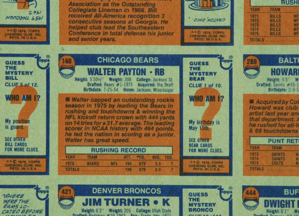 1976 Topps Football Uncut Sheets Pair (2) with Gem Walter Payton RC
