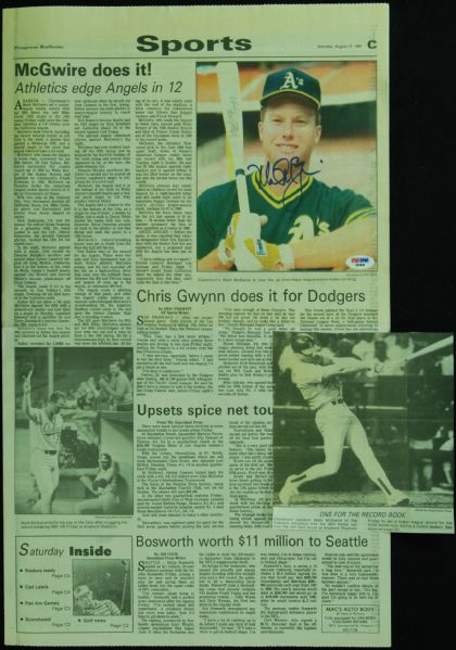 Mark McGwire Signed 1987 Home Run Record Newspaper (PSA/DNA)