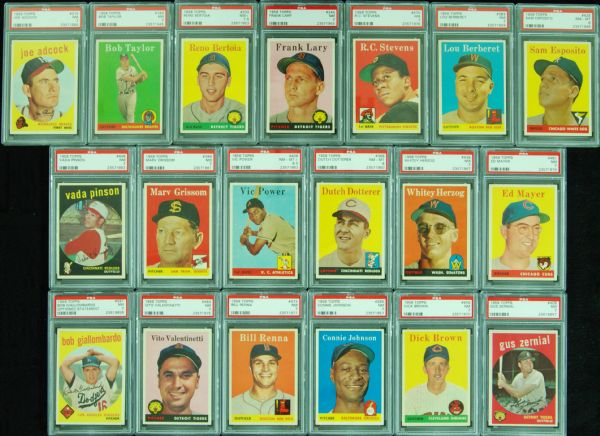 1958 and 1959 Topps Baseball PSA 7 & 8 Group (19) with Stars