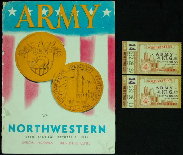 1951 Army vs. Northwestern Football Program with Tickets (2) Including Lombardi Photo