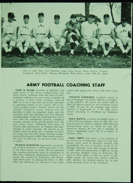 1951 Army vs. Northwestern Football Program with Tickets (2) Including Lombardi Photo