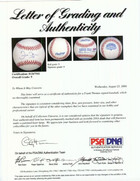 Single-Signed PSA 9 Graded Baseballs (5) with Killebrew, Rose, Ryan, Thomas, Trammell