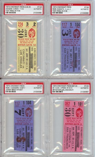 1970s Cincinnati Reds Big Red Machine Ticket Group (16) with Milestones (PSA/DNA)
