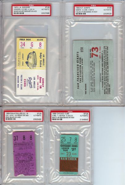 1950s-1970s Ernie Banks Home Run Ticket Group (12) (PSA/DNA)