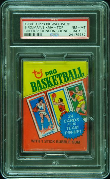 1980-81 Topps Basketball Unopened Wax Pack (Graded PSA 8) With Bird on Top, Magic on Back