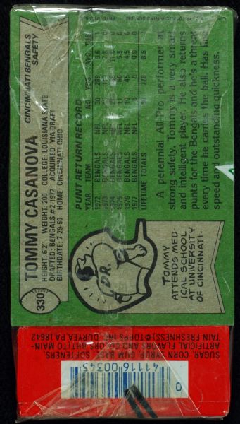 1978 Topps Football 'Test Issue' Unopened Super-Cello Pack with No. 333 Payton/Van Eeghen LL On Top