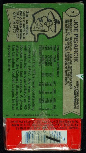 1978 Topps Football 'Test Issue' Unopened Super-Cello Pack