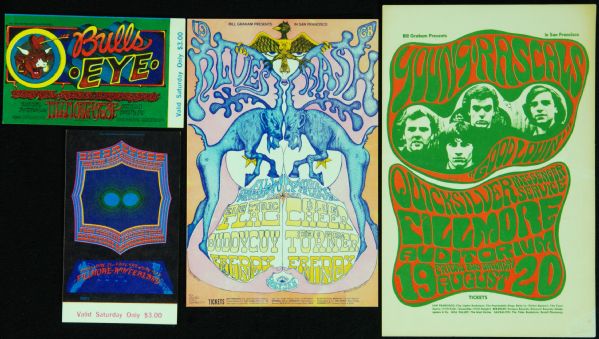 Late 1960s Fillmore Auditorium Tickets & Postcard Group (4)