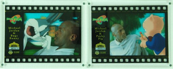 Michael Jordan Space Jam Cel Cards Pair with Porky Pig & Bugs Bunny 