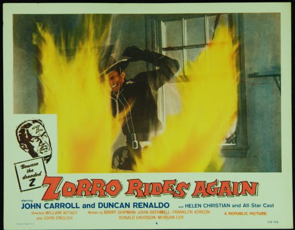1959 Zorro Rides Again Color Serial Lobby Card