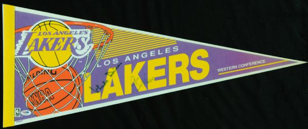 Vlade Divac & A.C. Green Signed Lakers Felt Pennant (PSA/DNA)