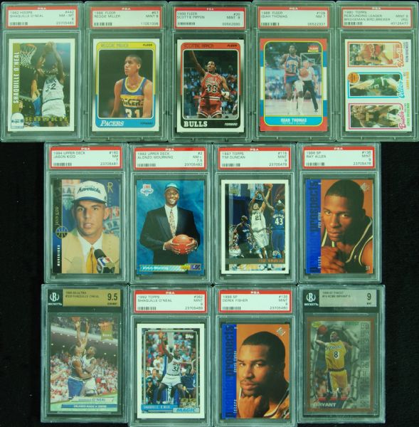 1980s & 1990s PSA-Graded RC Group (13) with Bird, Pippen, Kobe