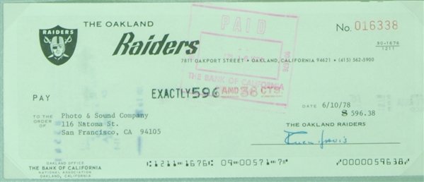 Al Davis Signed Raiders Payroll Check in Frame (1978) (PSA/DNA)