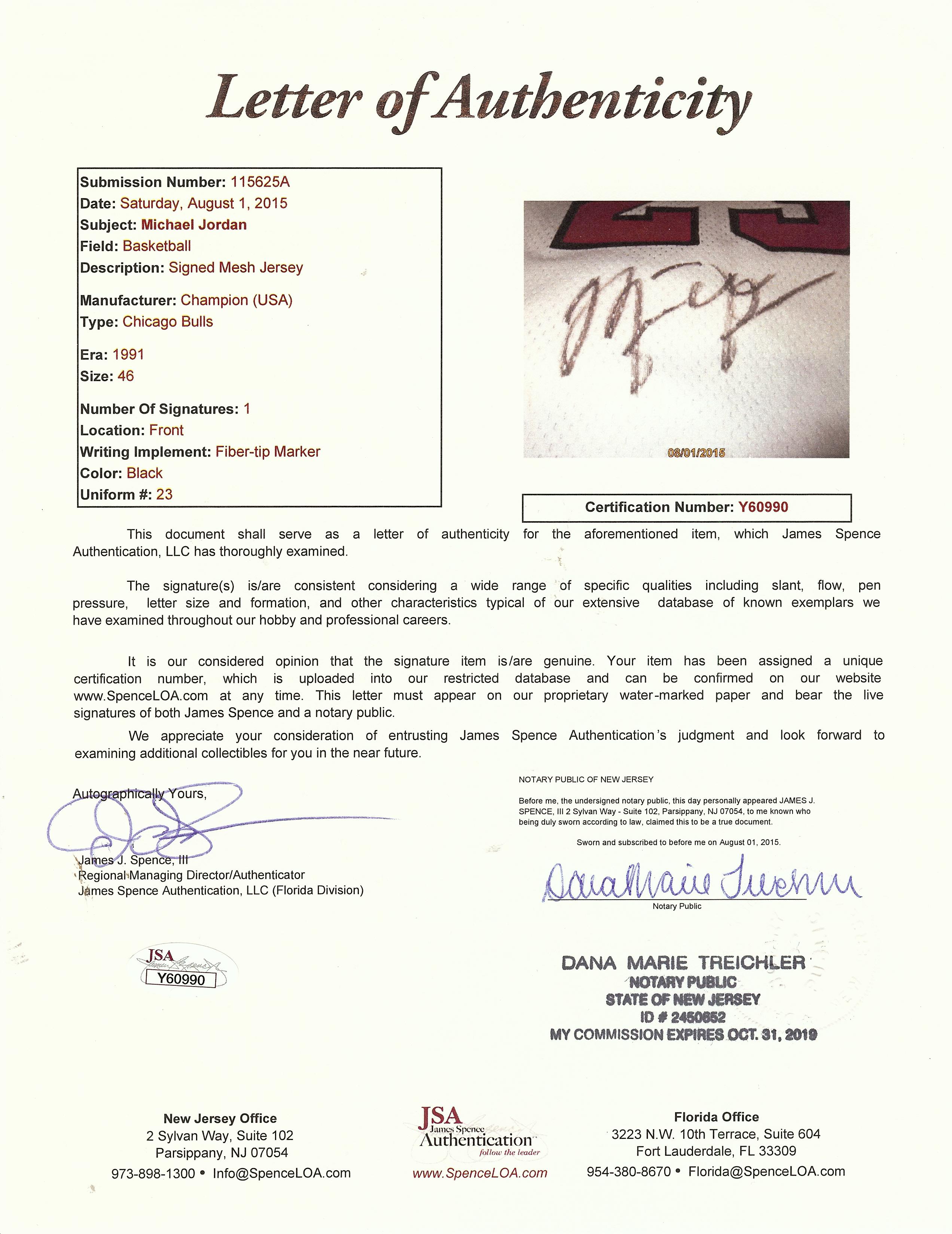 Lot Detail - Michael Jordan Signed 1991 Game-Model Jersey (JSA)