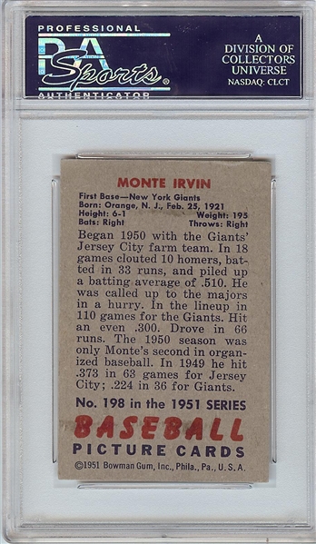 Monte Irvin Signed 1951 Bowman RC No. 198 (PSA/DNA)