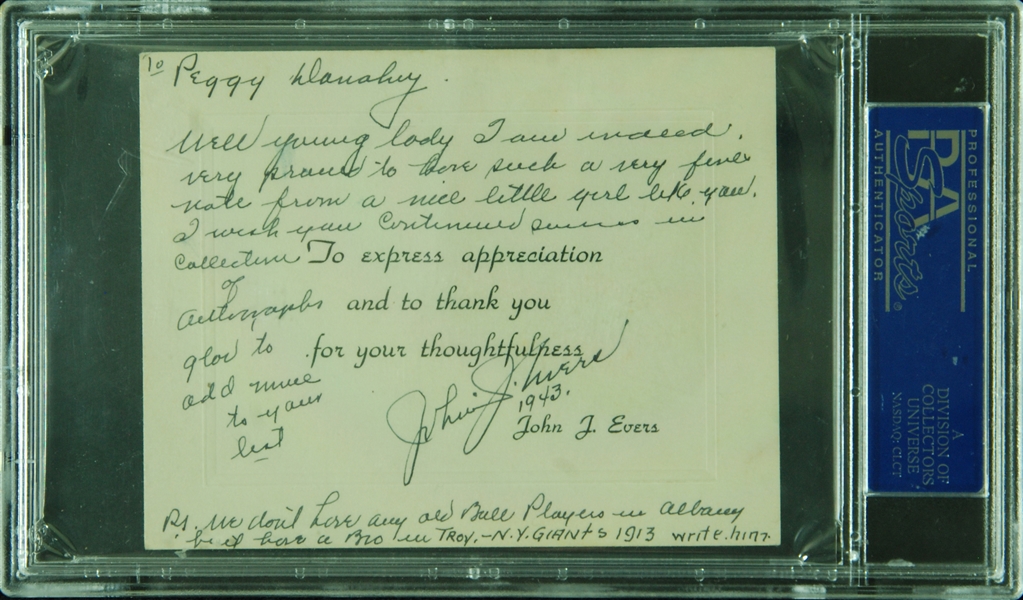 Johnny Evers Dual-Signed Thank You Card with Handwritten Note (PSA/DNA 8)