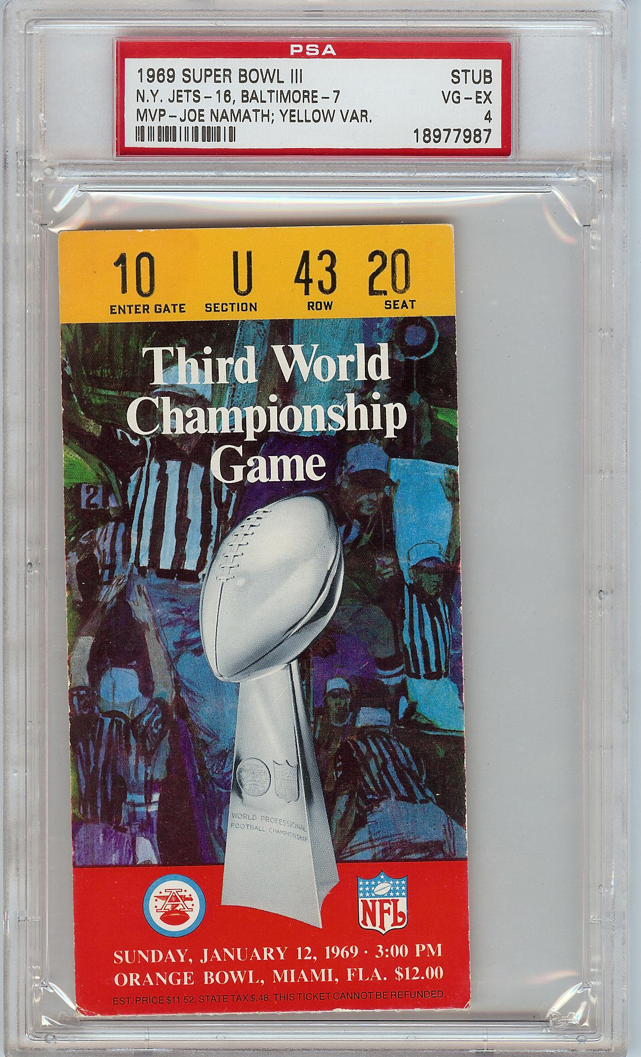 Lot Detail - 1969 Super Bowl III Ticket Stub (NY Jets 16, Baltimore 7) PSA  Authentic