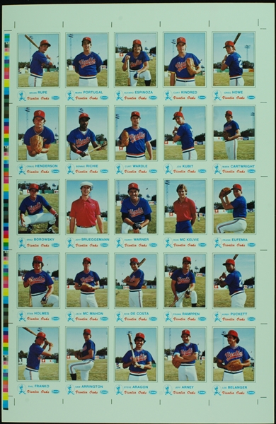 1983 Visalia Oaks Uncut Sheet with Kirby Puckett