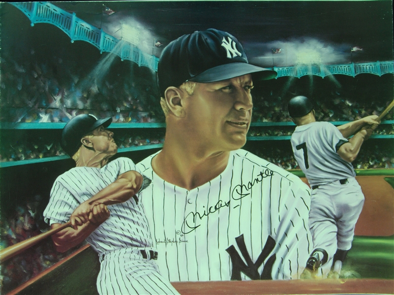 Mickey Mantle Signed Robert Stephen Simon Lithograph