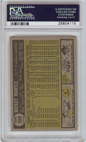 1961 Topps Mickey Mantle No. 300 PSA 4