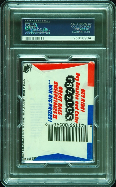 1986 Fleer Basketball Wax Pack Erving Top/Bird Sticker Back (Graded PSA 7)