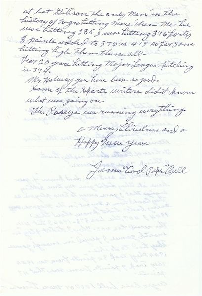 James Cool Papa Bell Signed Handwritten Letter with HOF Content (PSA/DNA)